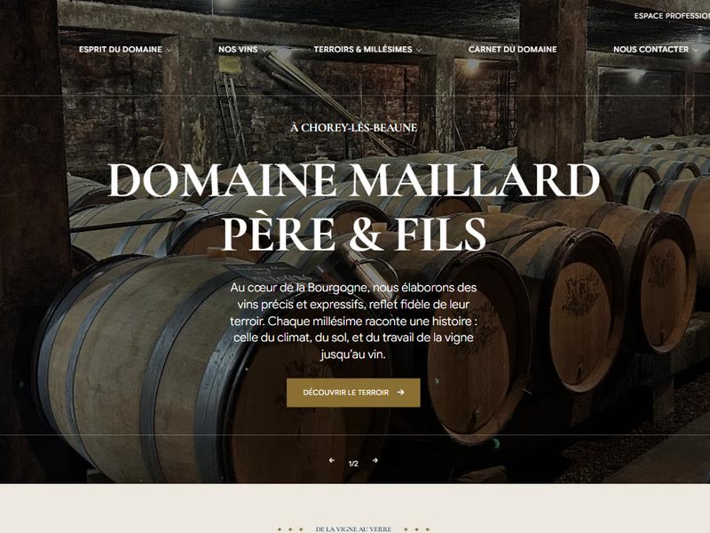 Page d'accueil du site du Domaine Maillard Père & Fils à Chorey-lès-Beaune
