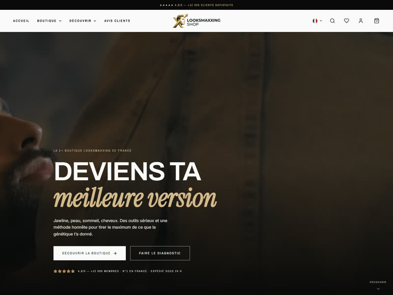 Page d'accueil de la boutique en ligne Looksmaxxing Shop