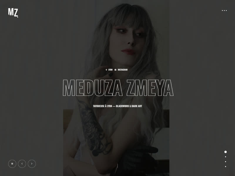 Page d'accueil du site de Meduza Zmeya, tatoueuse à Lyon