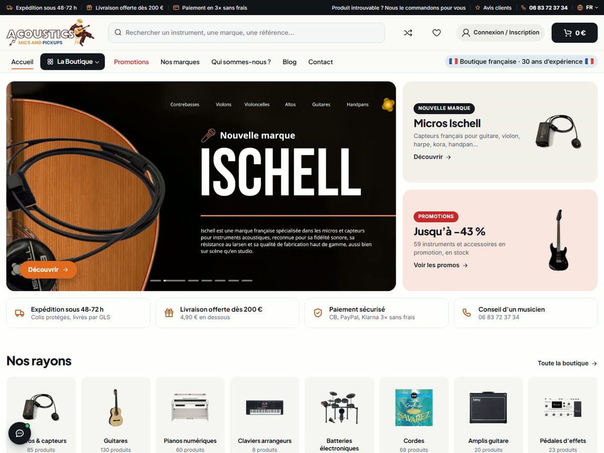 Site de la boutique Acoustics Mics & Pickups