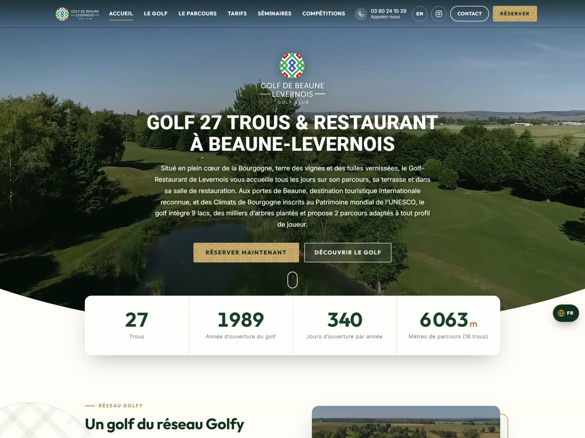 Capture du site internet du Golf de Beaune Levernois